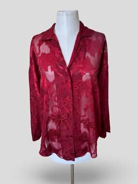 VTG Victoria’s Secret Gold Label Sheer Burnout Blouse Women’s Medium Red Floral